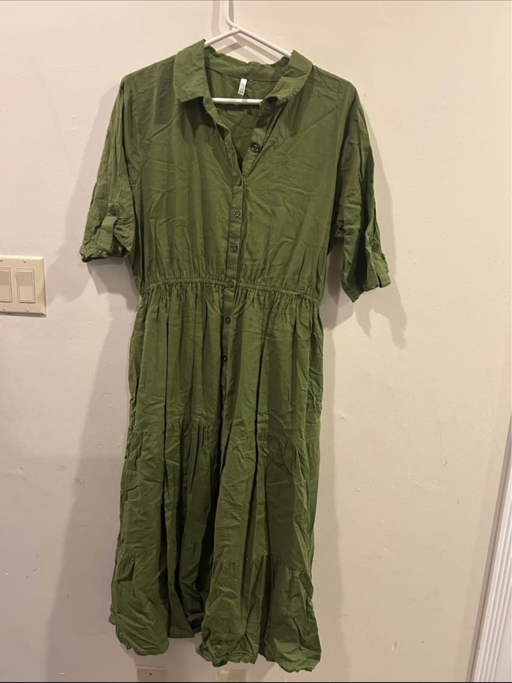 Calvin Klein Olive Green Midi Button-Front Dress